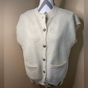 Chico’s Cream Knit Button-Front Women's Sleeveless Sweater